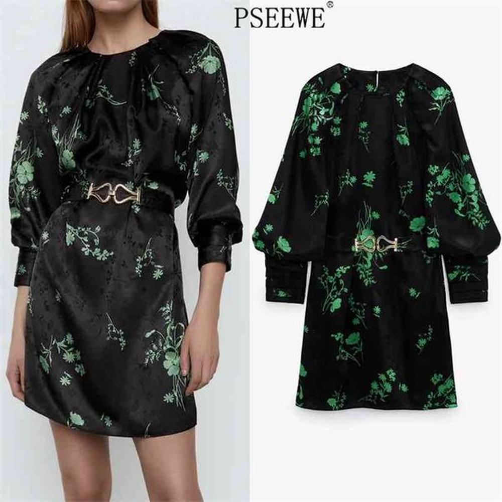 jacquard black satin mini dress women vintage elastic belt long