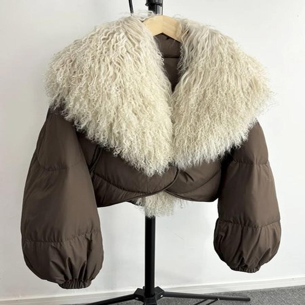 janveny natural real mongolian sheep fur winter womens short feather