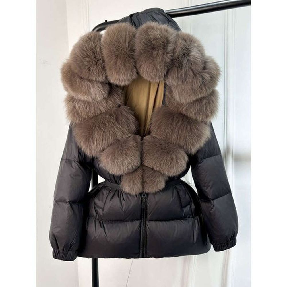 janveny winter puffer jacket women real fox fur hooded