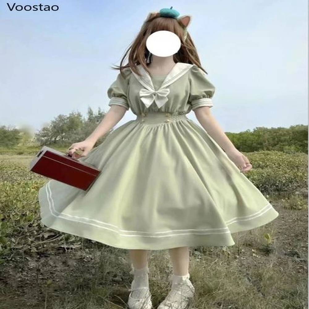 japanese soft sister cute lolita dress women sweet puff sleeve