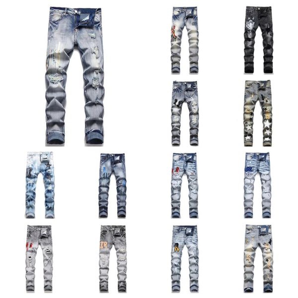 jeans designer jeans for men designer mens women pants jeans High Street Retro Paint Spot Slim Feet Micro Elastic Jeans Hip-hop Zipper Hole