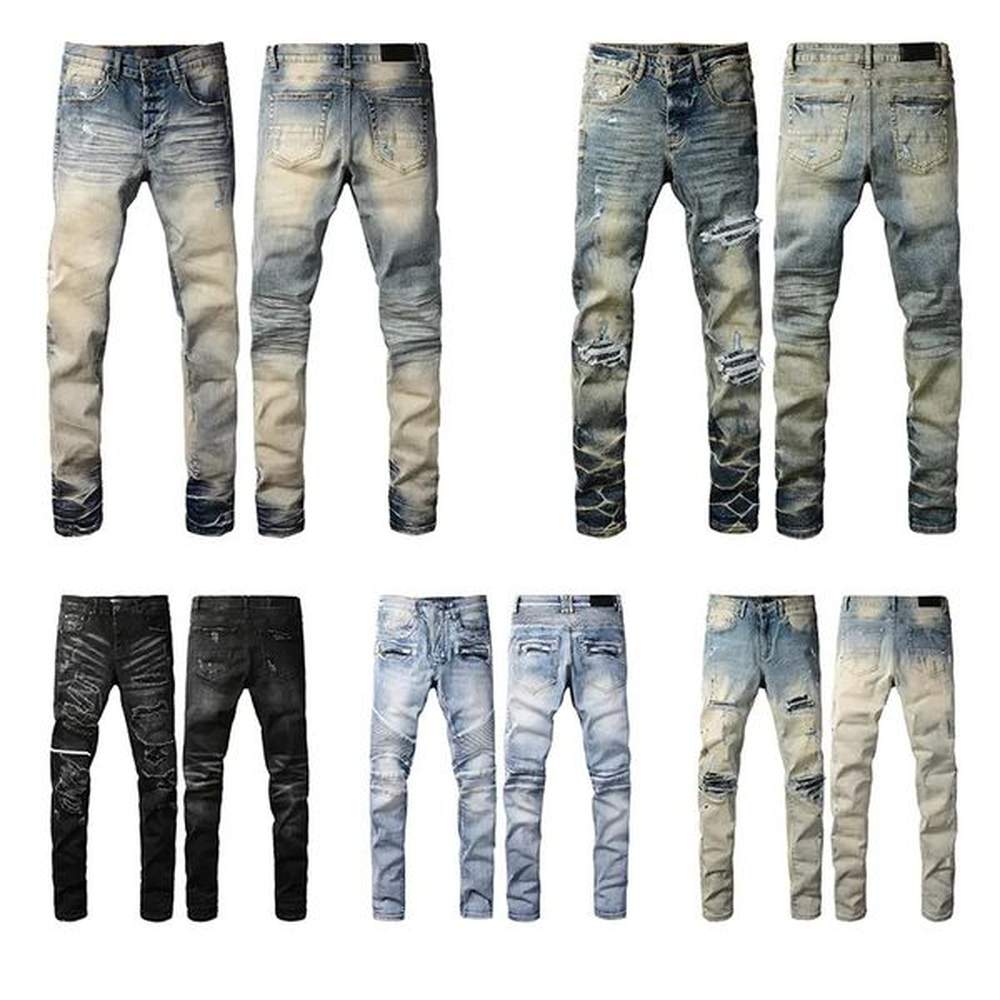Jeans designer jeans men Pant mens slim fit elastic embroidery fashion skinny jean style cat whisker whitening men's broken hole denim