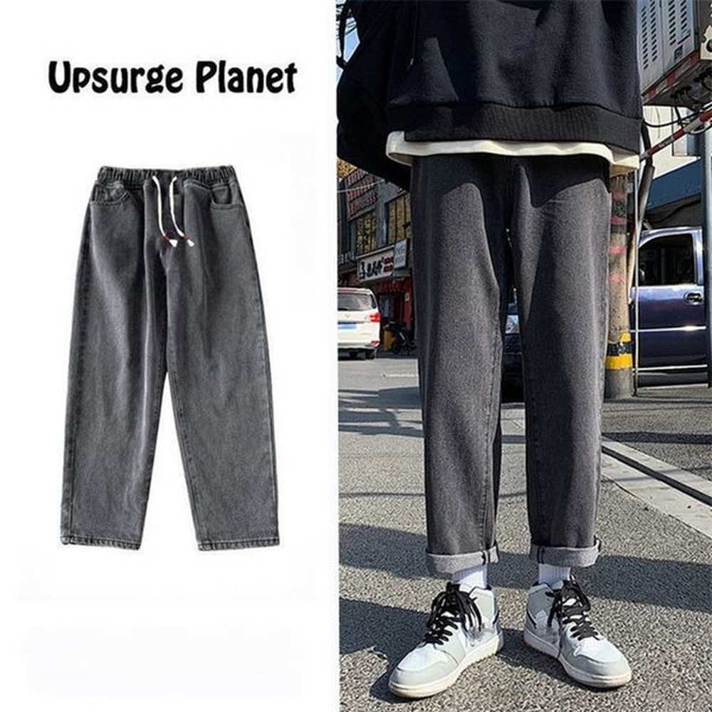 Jeans for Men Loose Trousers Spring and Autumn Straight Tube Versatile Denim Elastic Waist Wide Leg Pants Male Bottoms Plus Size 220504