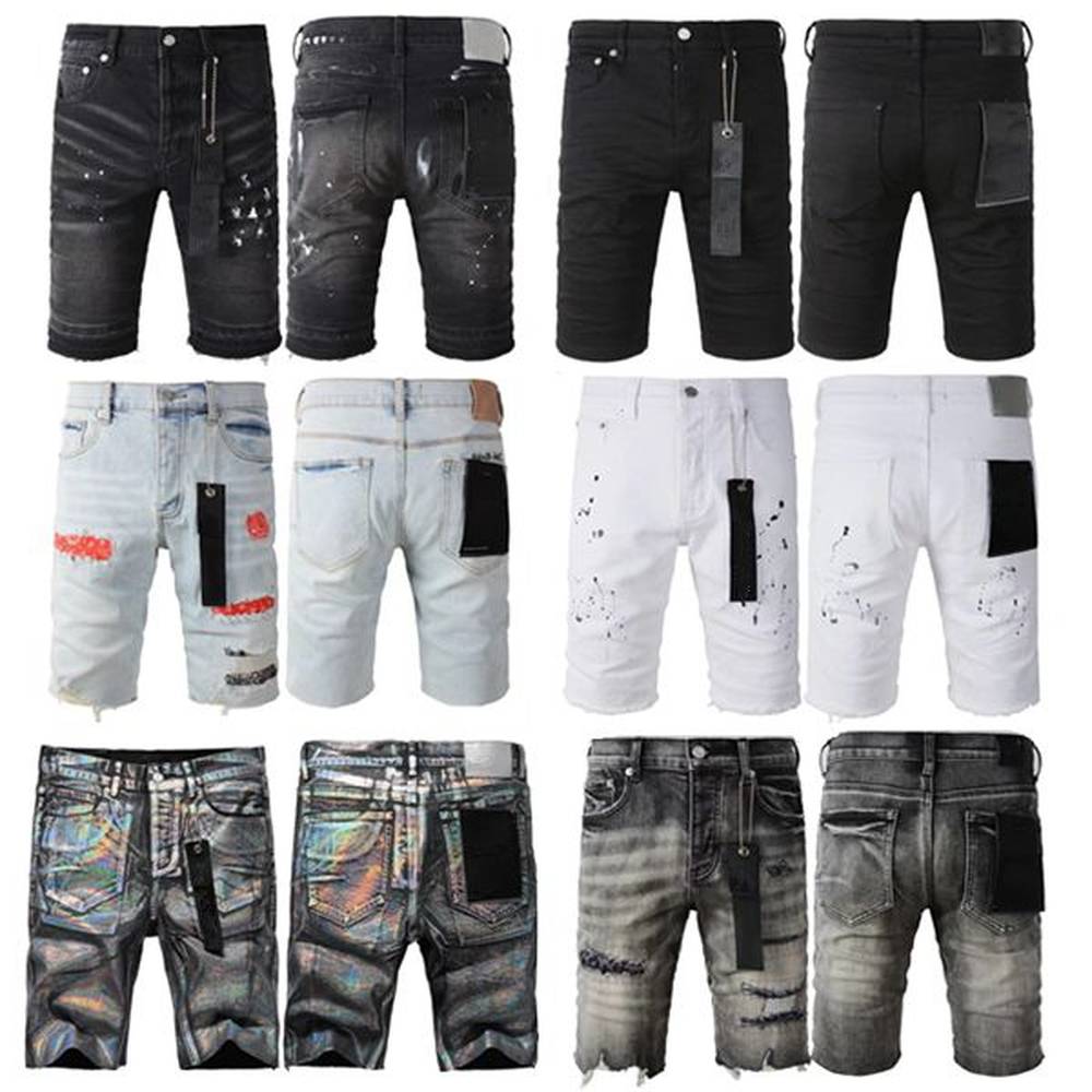 jeans for men short mens designer summer shorts 100% cotton skinny slim button fly knee length casual pants hole style streetwear trousers p
