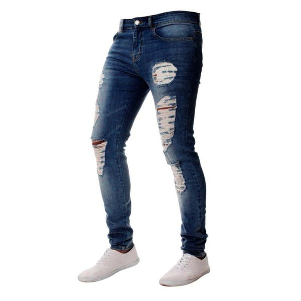 Jeans for men Slim fit Zipper classic Denim Jeans Skinny Frayed Pants Distressed Casual skinny Straight Elasticity pants#G2