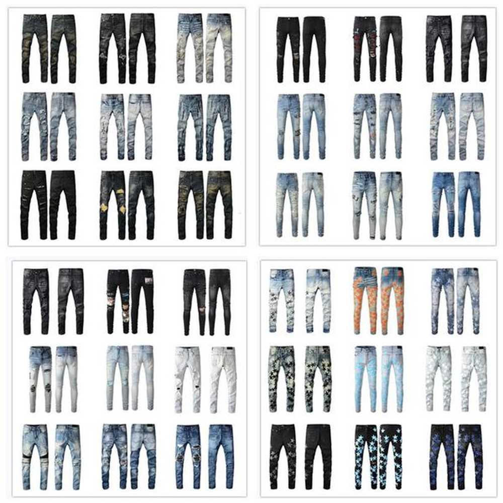 Jeans Mens Outerwear Black Ripped Biker Slim Fit Bikers Denim For Men s Fashion Mans Blue Pants