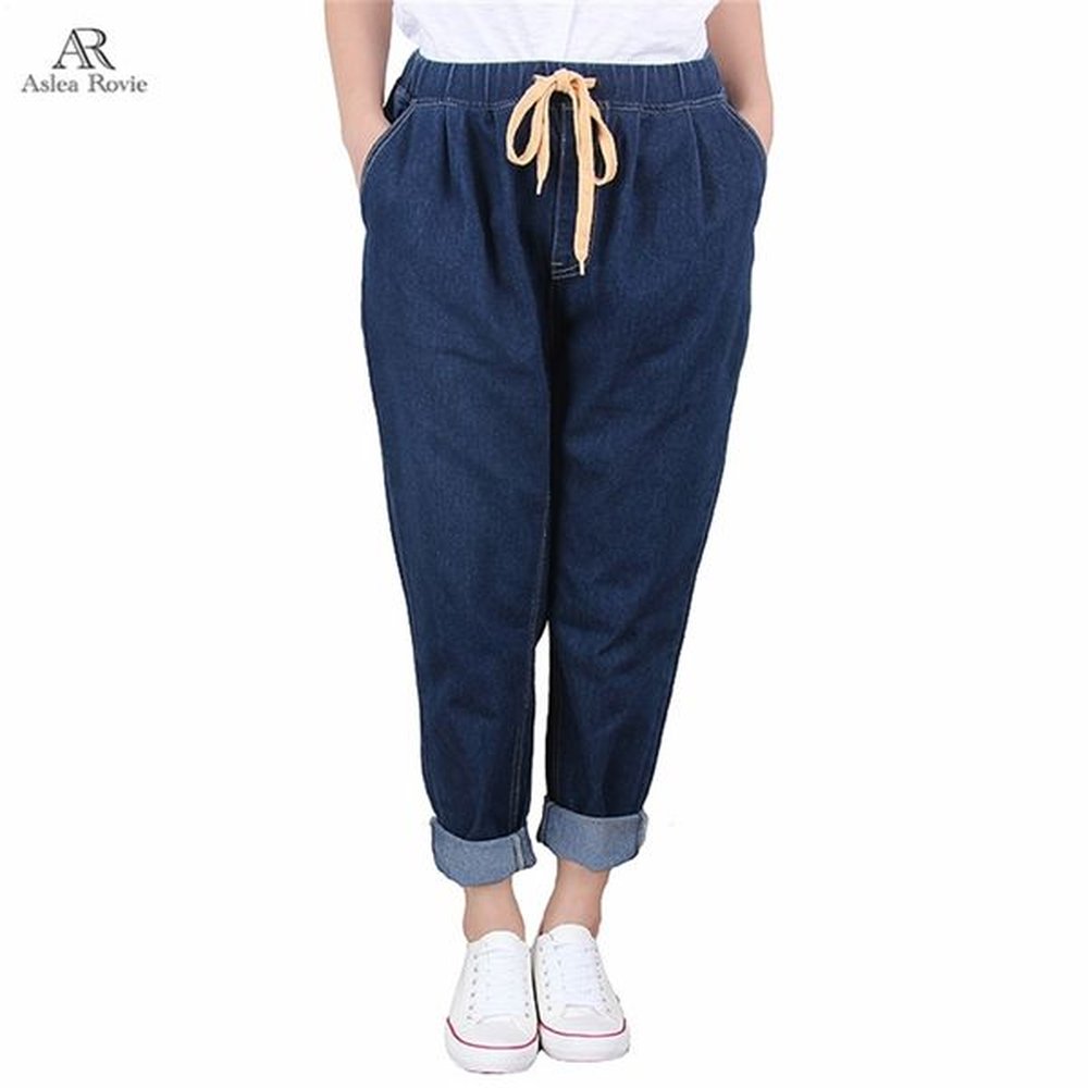 jeans woman plus size harem pants high elastic waist softener