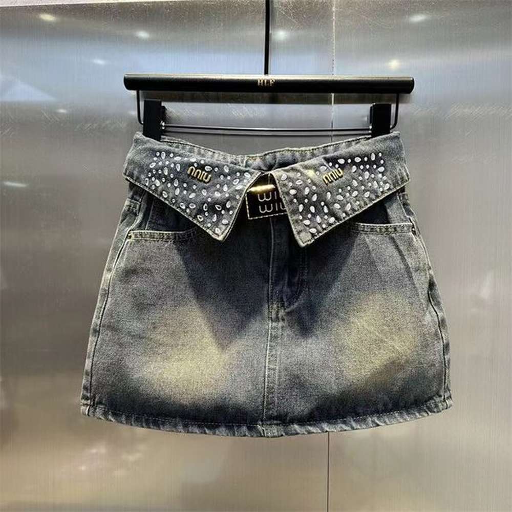 jeans womenswear designer v diamondencrusted highwaisted hiphugging denim skirt fashion