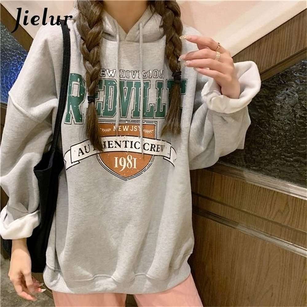 jielur korean fashion hoodies for women hooded warm fleece gray