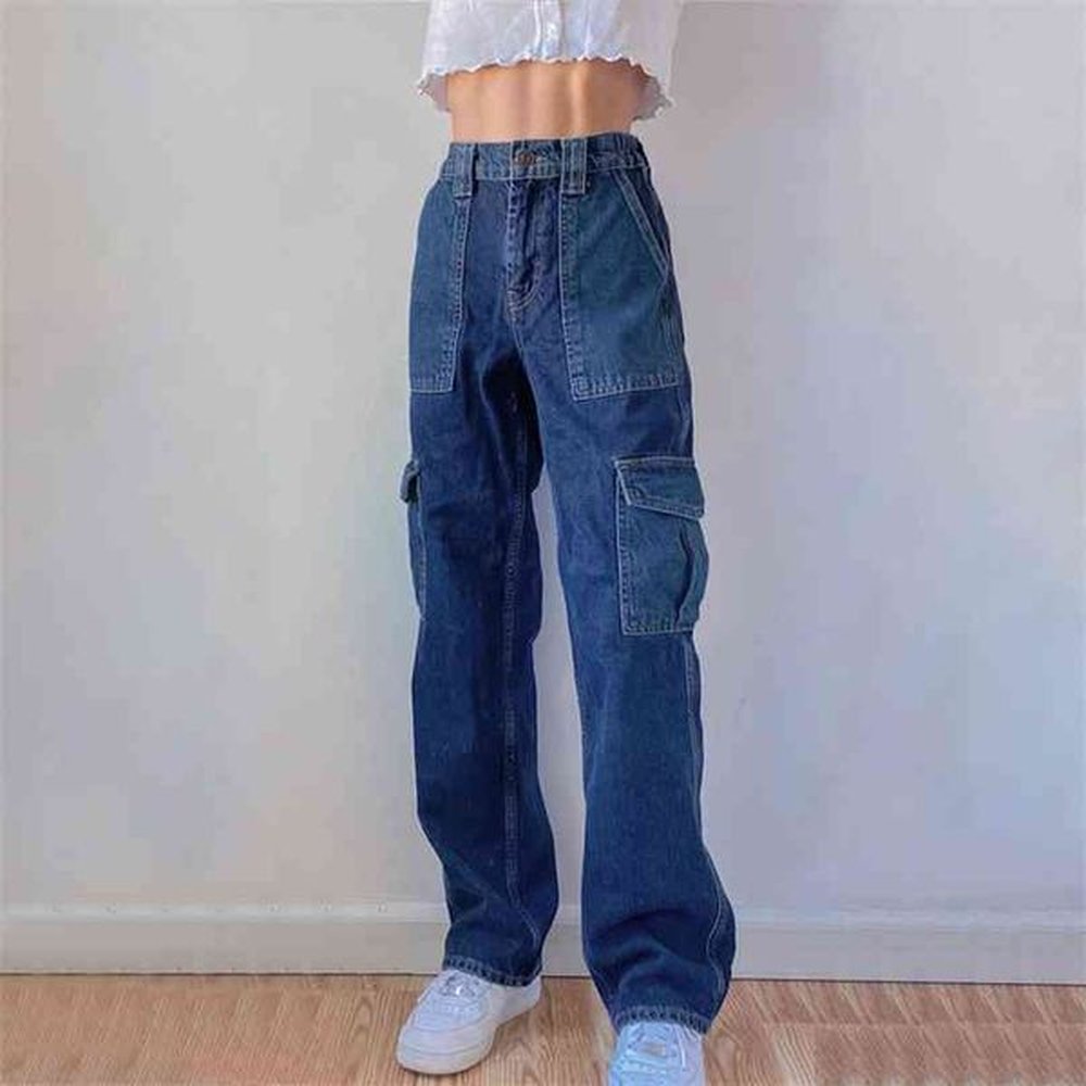 jmprs high waist women jeans spring preppy style pockets baggy