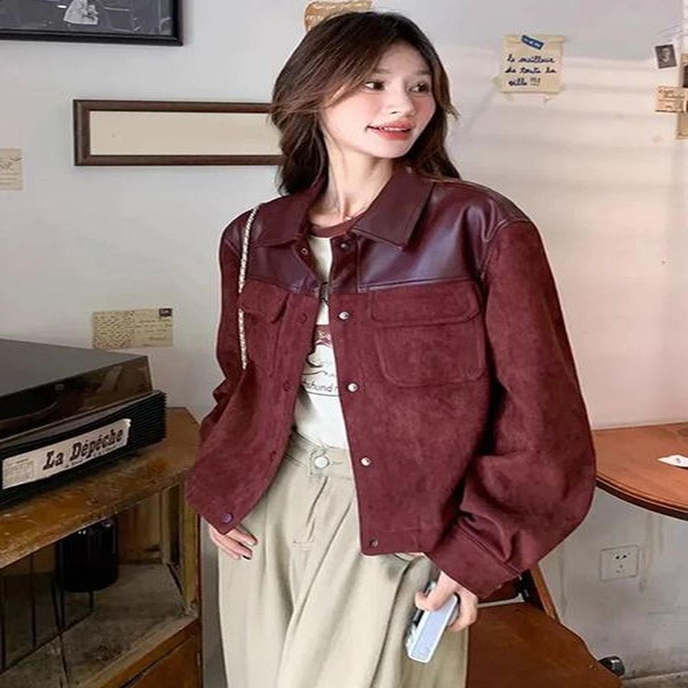 jmprs retro streetwear jackets women pu patchwork american coat fall