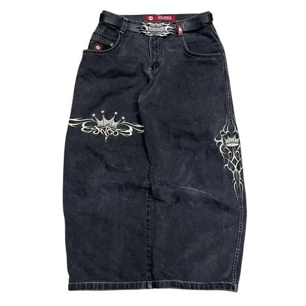 JNCO Jeans Mens Harajuku Retro Hip Hop Skull Print Baggy denim Pants 90s Street Gothic Wide Trousers Streetwear 240125