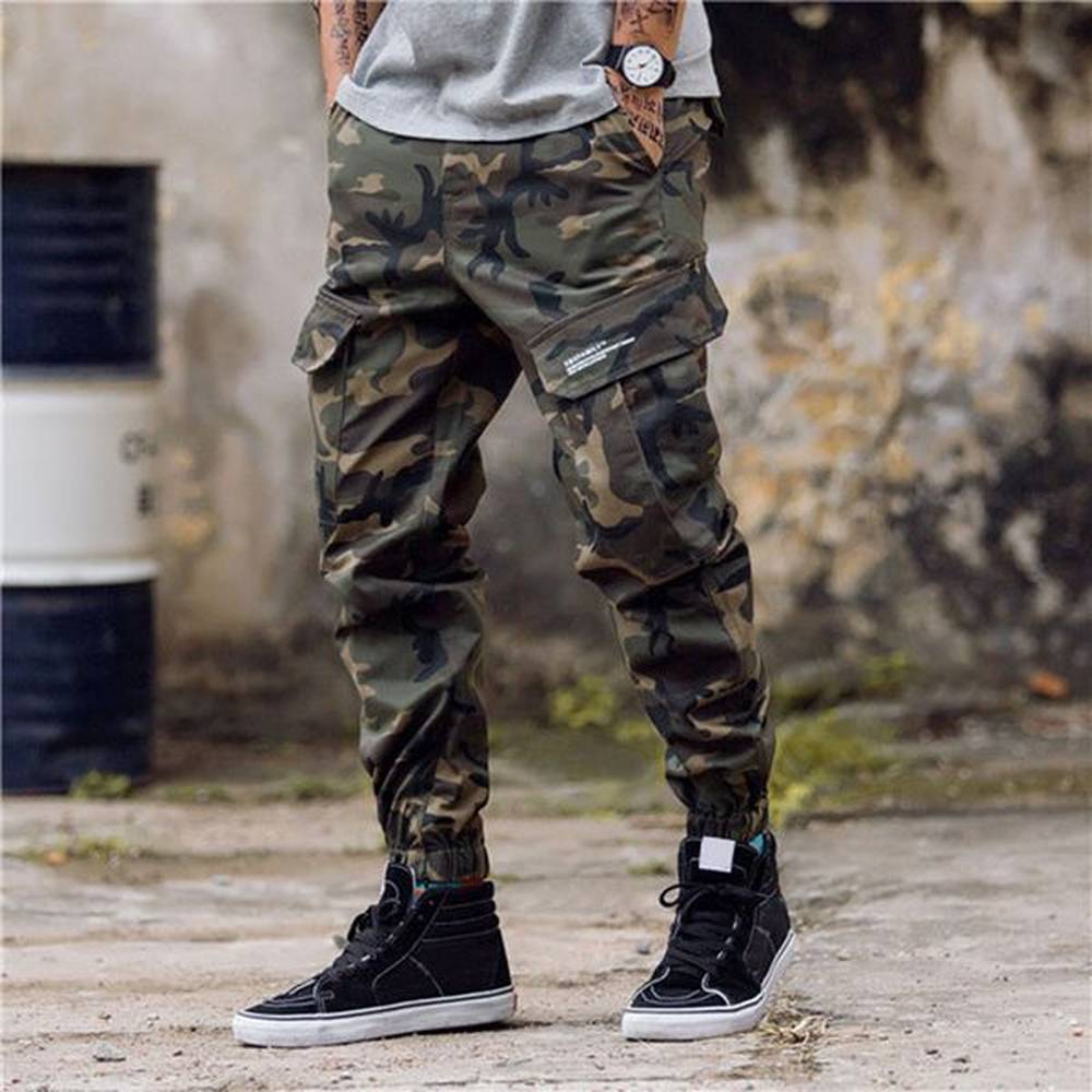 Jogger Pants For Men - Cotton Blend, Zipper Fly, Casual Sporty, Black & Camouflage