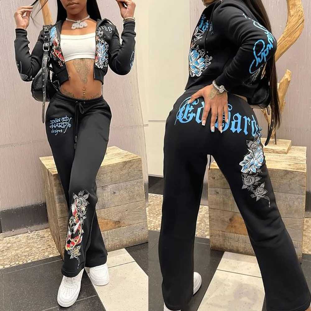 joggers piece womens hardy ed letter printed sportswear hoodie zipper