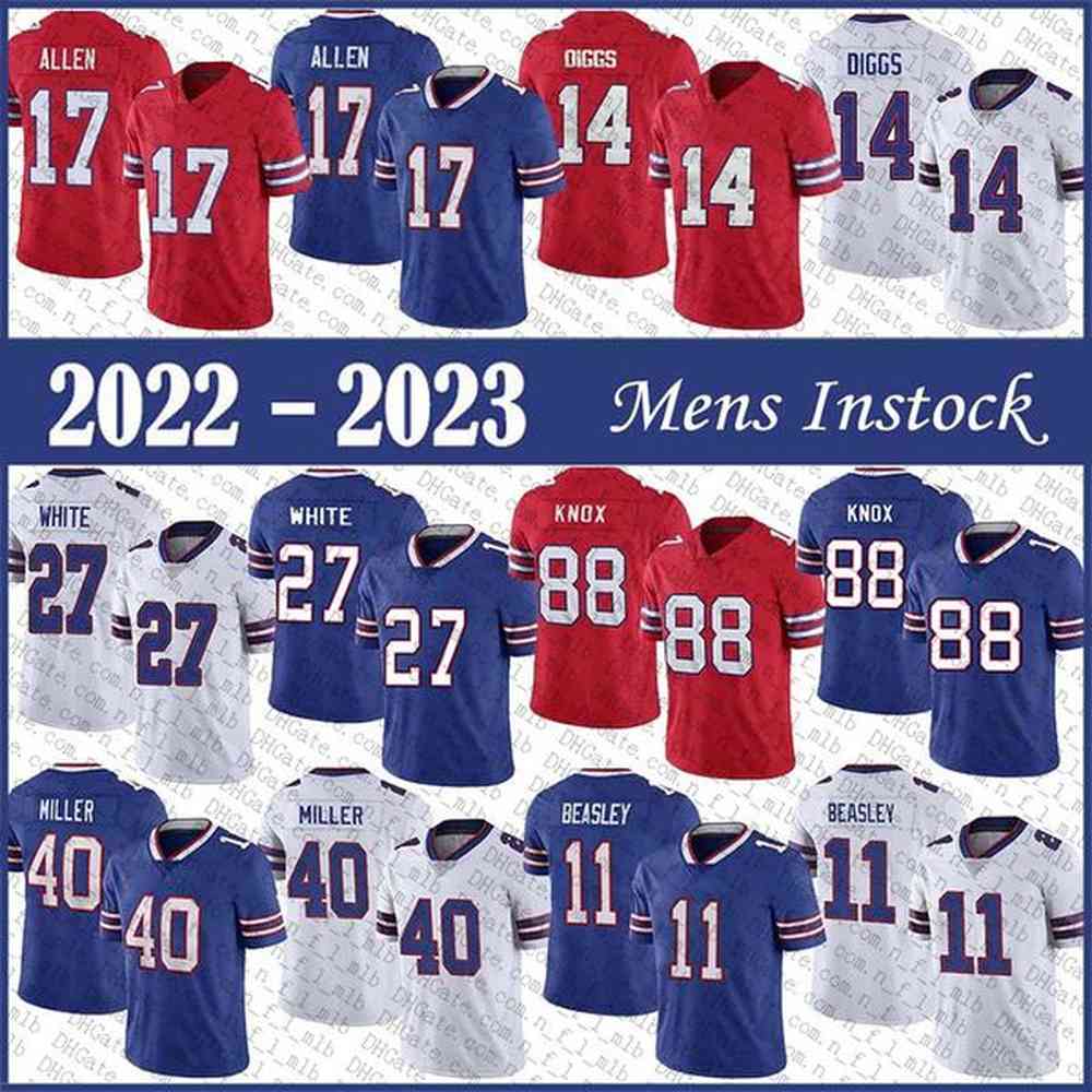 17 Josh Allen 14 Stefon Diggs Mens Football Jersey 88 Dawson Knox 27 TreDavious White 40 Von Miller 11 Cole Beasley 100 Stitched embroidered