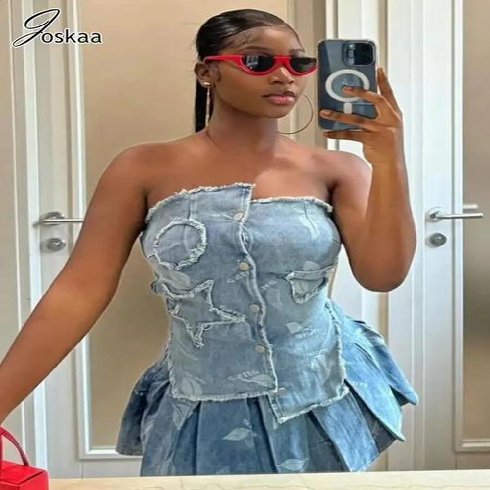 joskaa stretch denim piece sets women hipster sexy irregular