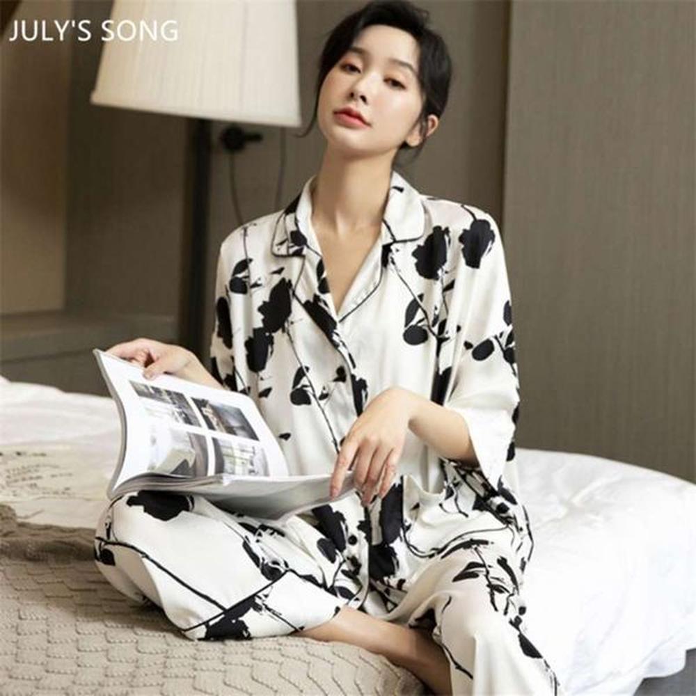 julys song pajamas set pieces womens sleepwear satin silk