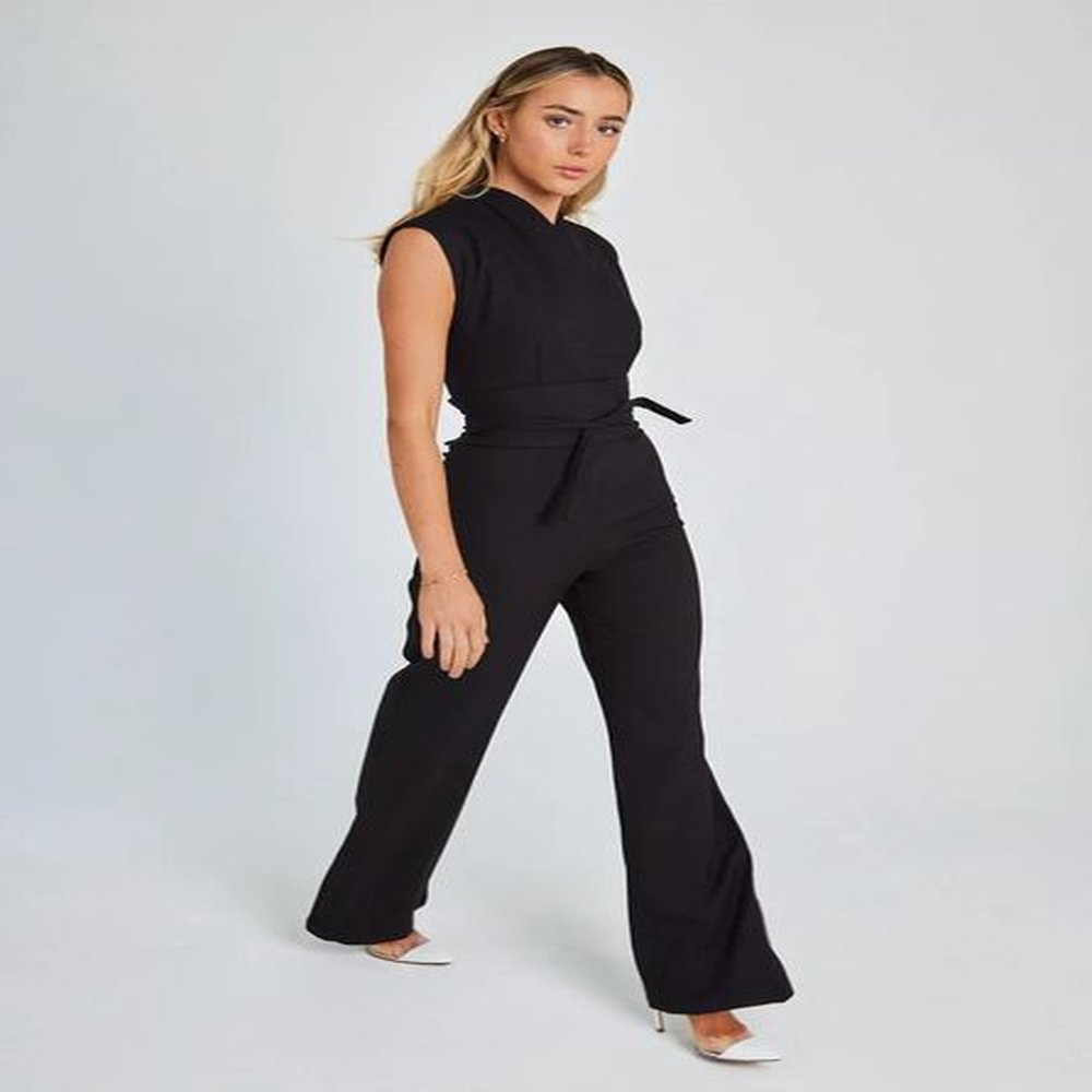 jumpsuits women summer rompers square neck plain sleeveless daily casual