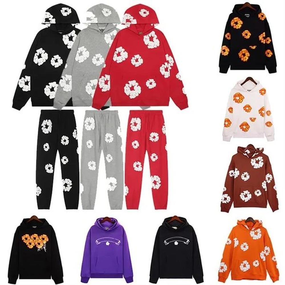 JUN NEW LUXU New Designer Men's and Women's Hoodie Sweatshirt Tears Style Kapok Washed Straight varsity Kapok Tidal Print Hoodie S