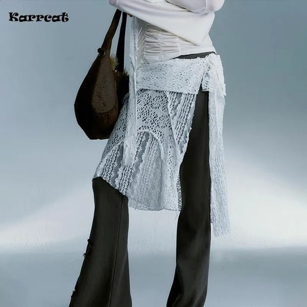 karrcat grunge aesthetics lace skirt japanese yk vintage irregular white