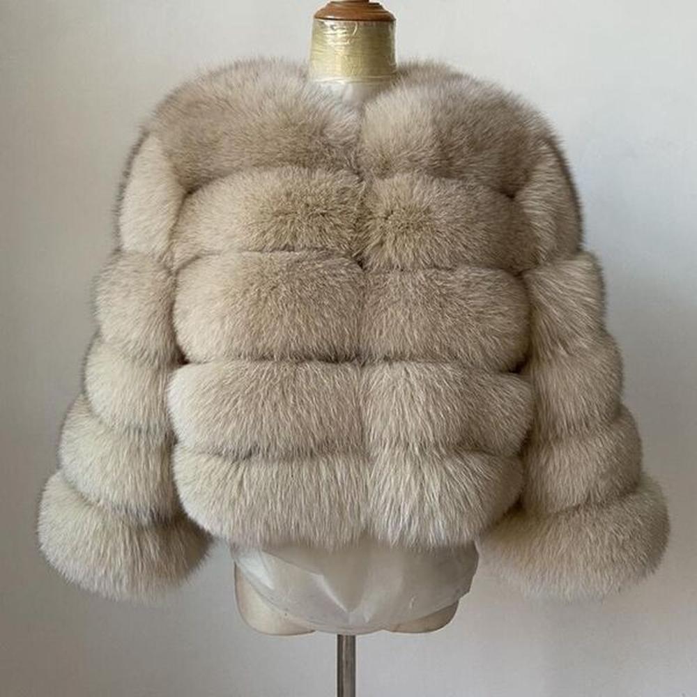 kejinyuan winter woman real fox fur coat three quarter sleeve