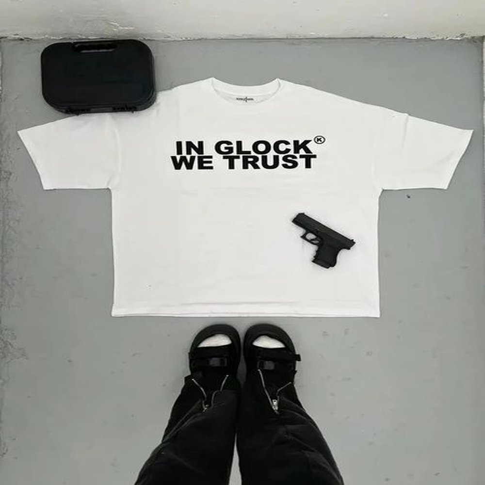 Kixkz Fashion Summer Harajuku Loose Women Tshirt IN GLOCK WE TRUST Letter Print Oversize Tee Short Sleeve Men Clothing 250106