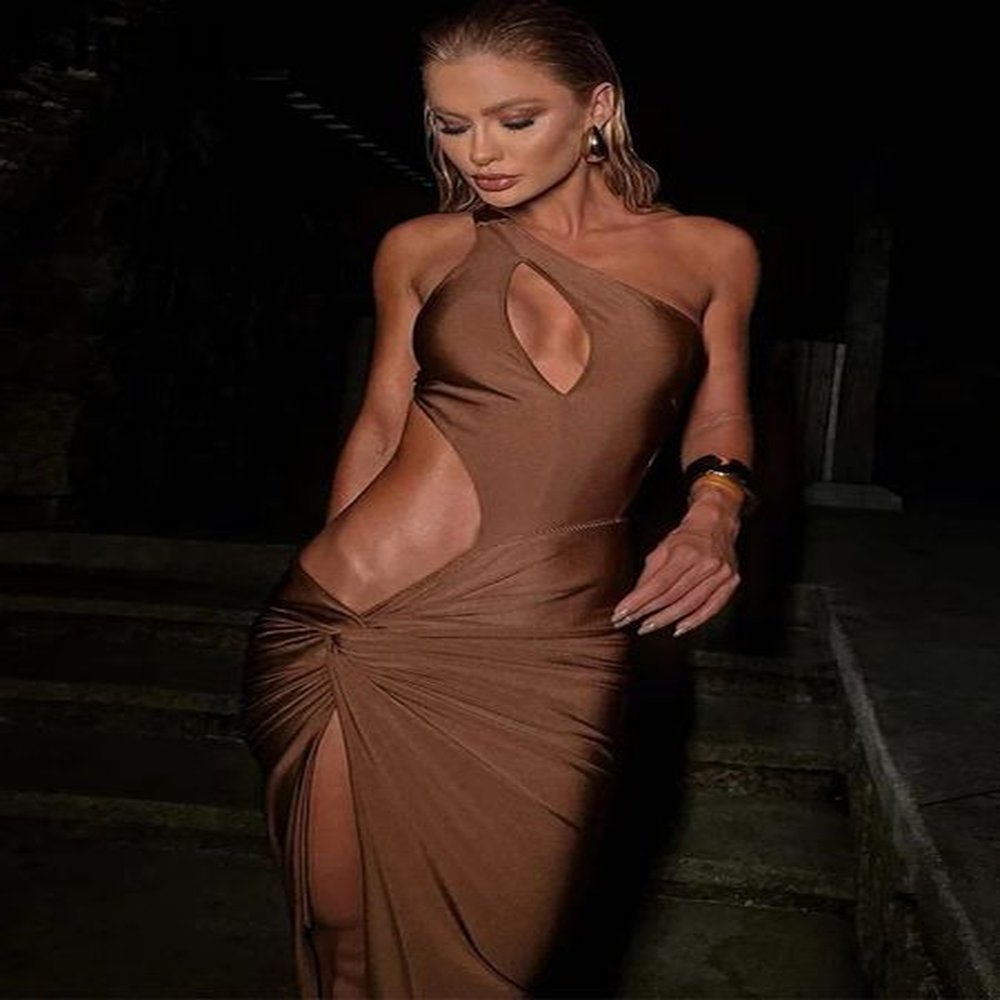 kliou hollow women dresses sexy shirring chic cut shape incline