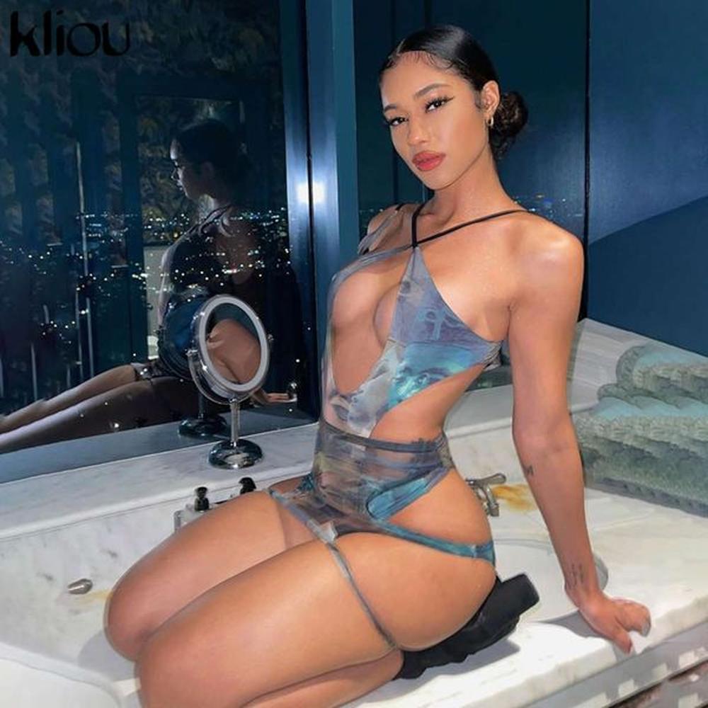kliou print cut out strap sexy hot midnight double outfits
