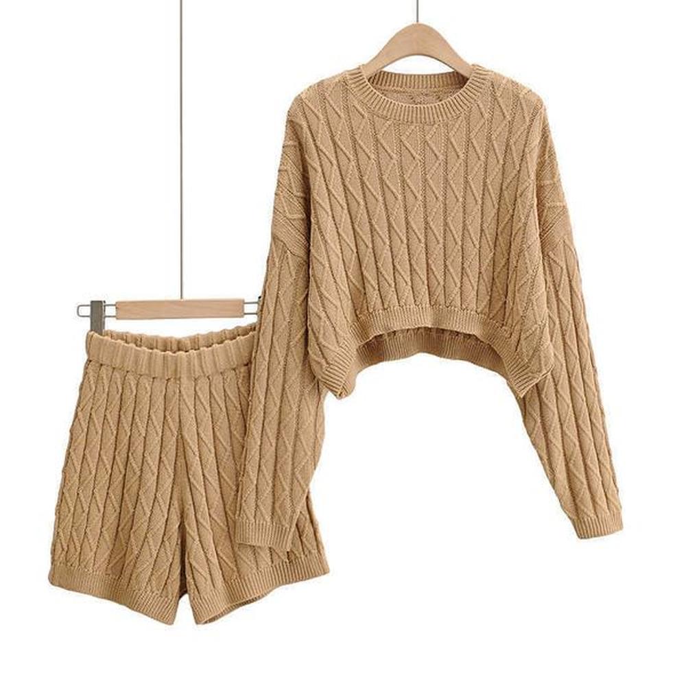knit sweater short pieces set women casual ted pullover