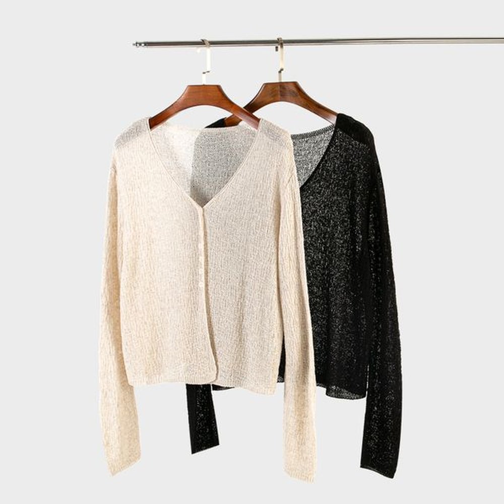 knitted cardigan sweater new korean style solid color vneck long