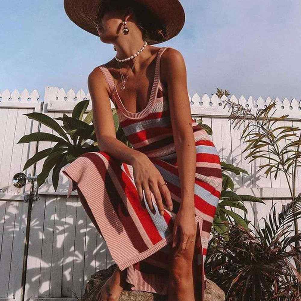 knitted long skirt womens european and american sleeveless hollow out
