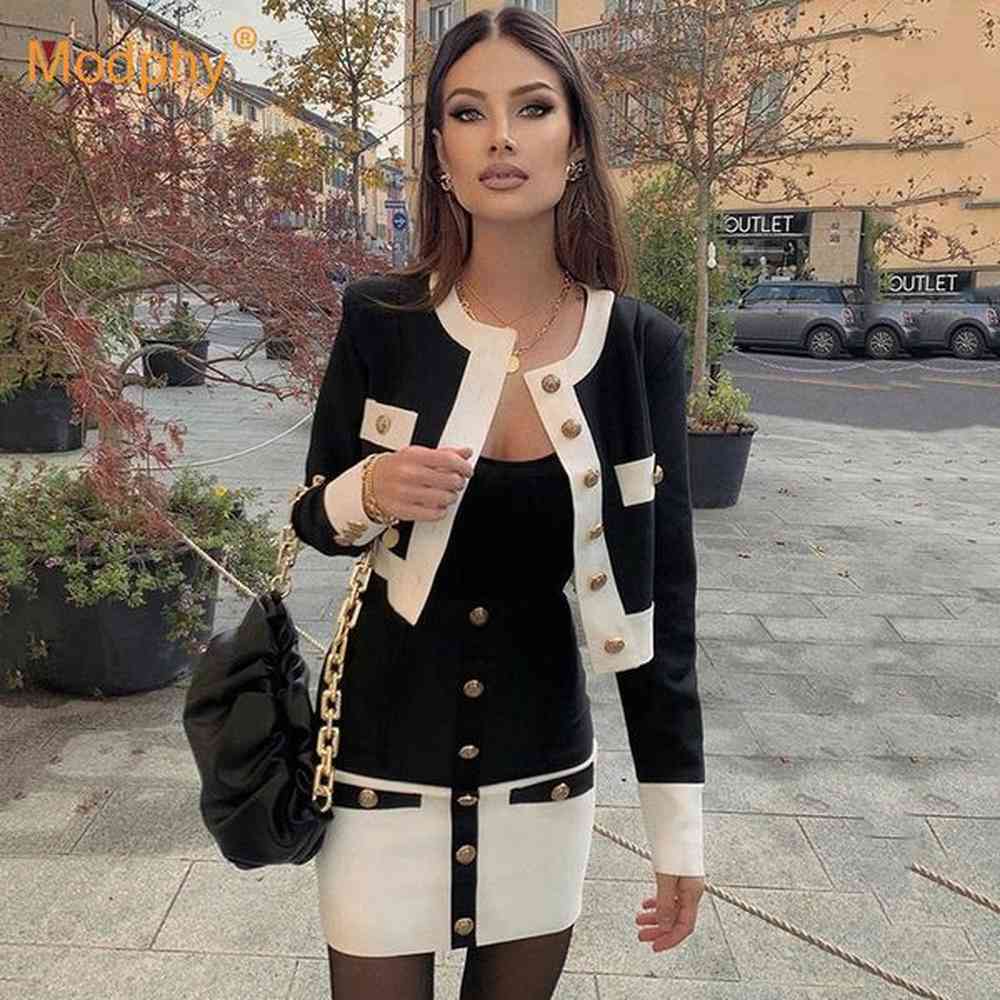 knitted women set long sleeve top high waist pencil