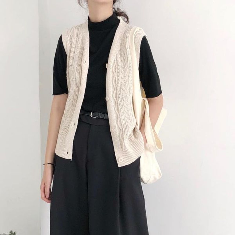 korea vintage cross chic sleeveless loose all match vest knitted