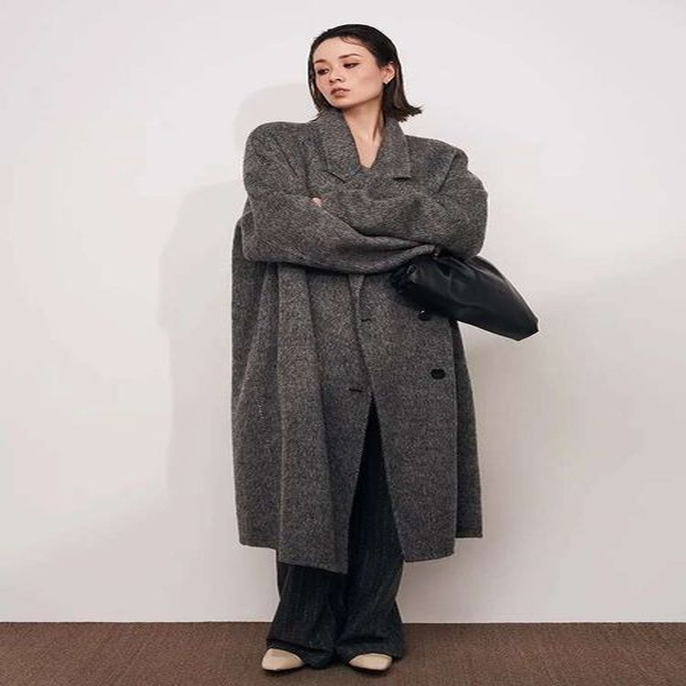 korean fashion double sided wool coat women elegant long loose