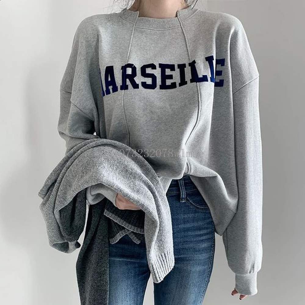 korean fashion letter print hoodies oversized chic women round neck