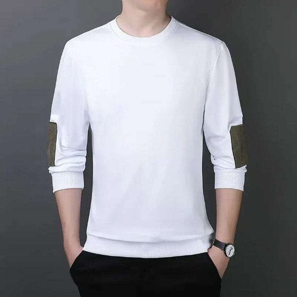 Korean Fashion Mens Comparison Long Sleeve T-shirt Spring/Summer Mens Round Neck Loose Edition Casual Bottom Top 241112