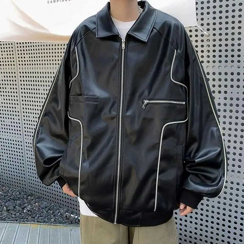 Korean made leather jacket mens autumn mens hip-hop motorcycle PU leather jacket mens oversized street clothes fashion jacket 241210