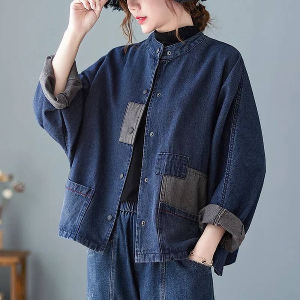 korean patchwork woman coat long sleeve retro jackets spring autumn