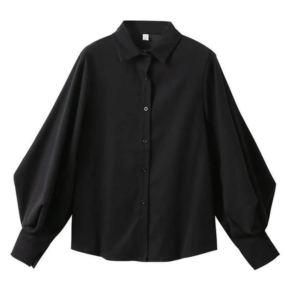 korean style womens lantern sleeves loose collar simple solid womens