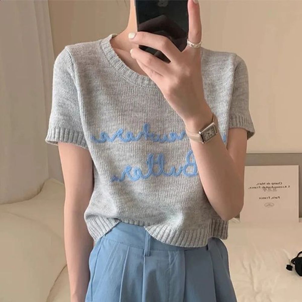 korean style yk cut sweater summer oneck letter printed loose