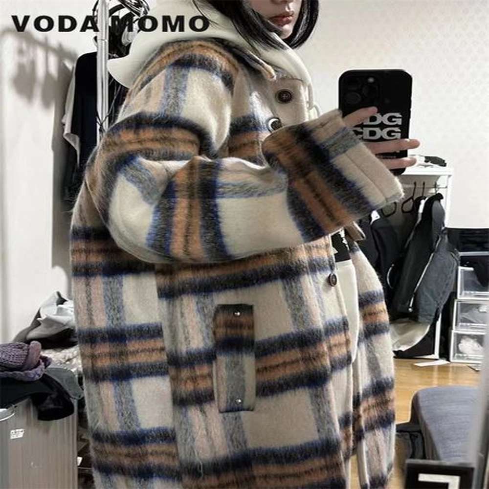 korean stytle plain woolen coat womens pocket trend winter thick