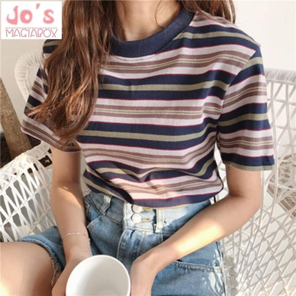 korean summer tshirt women casual ulzzang long sleeve striped t
