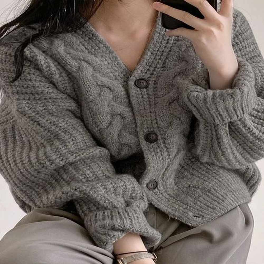 korean thick women cardigan knitted sweater autumn winter chic loose