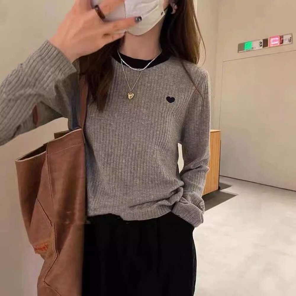 korean version of heart embroidery collar contrasting color pit strip