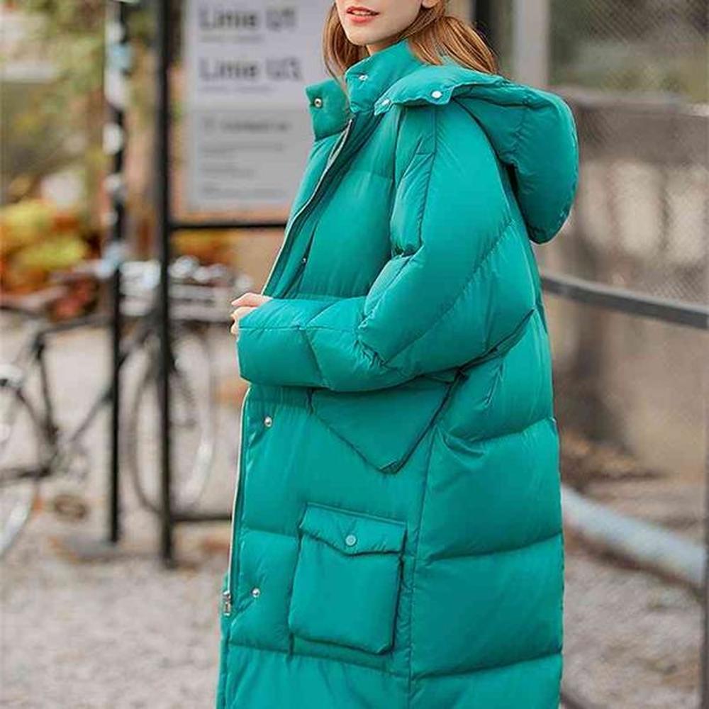 korean women down jacket winter fashion loose solid hooded thick