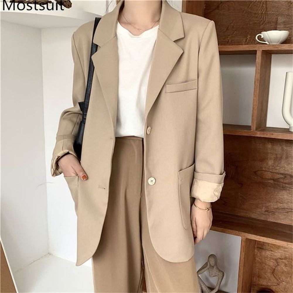 korean women work blazer jacket casual singlebreasted suit female loose