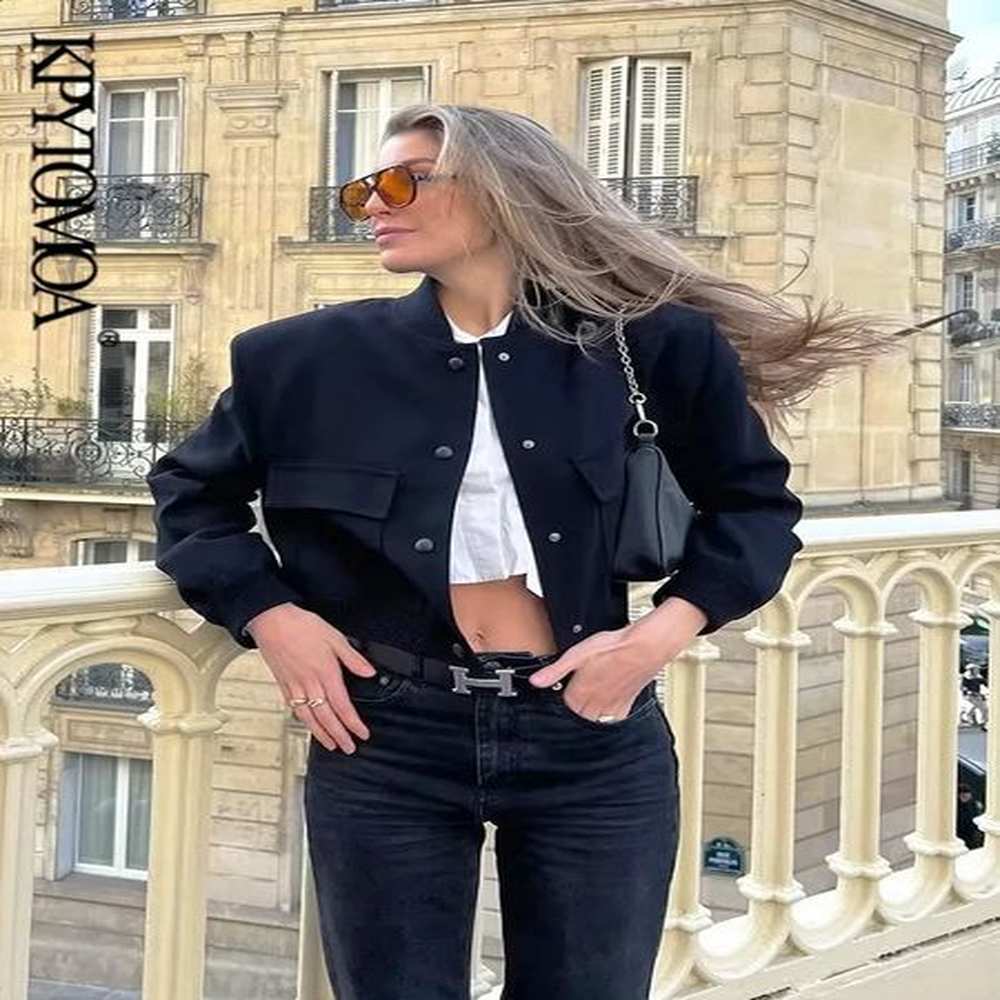 kpytomoawomens loose bomber jacket with pockets long sleeve coats front
