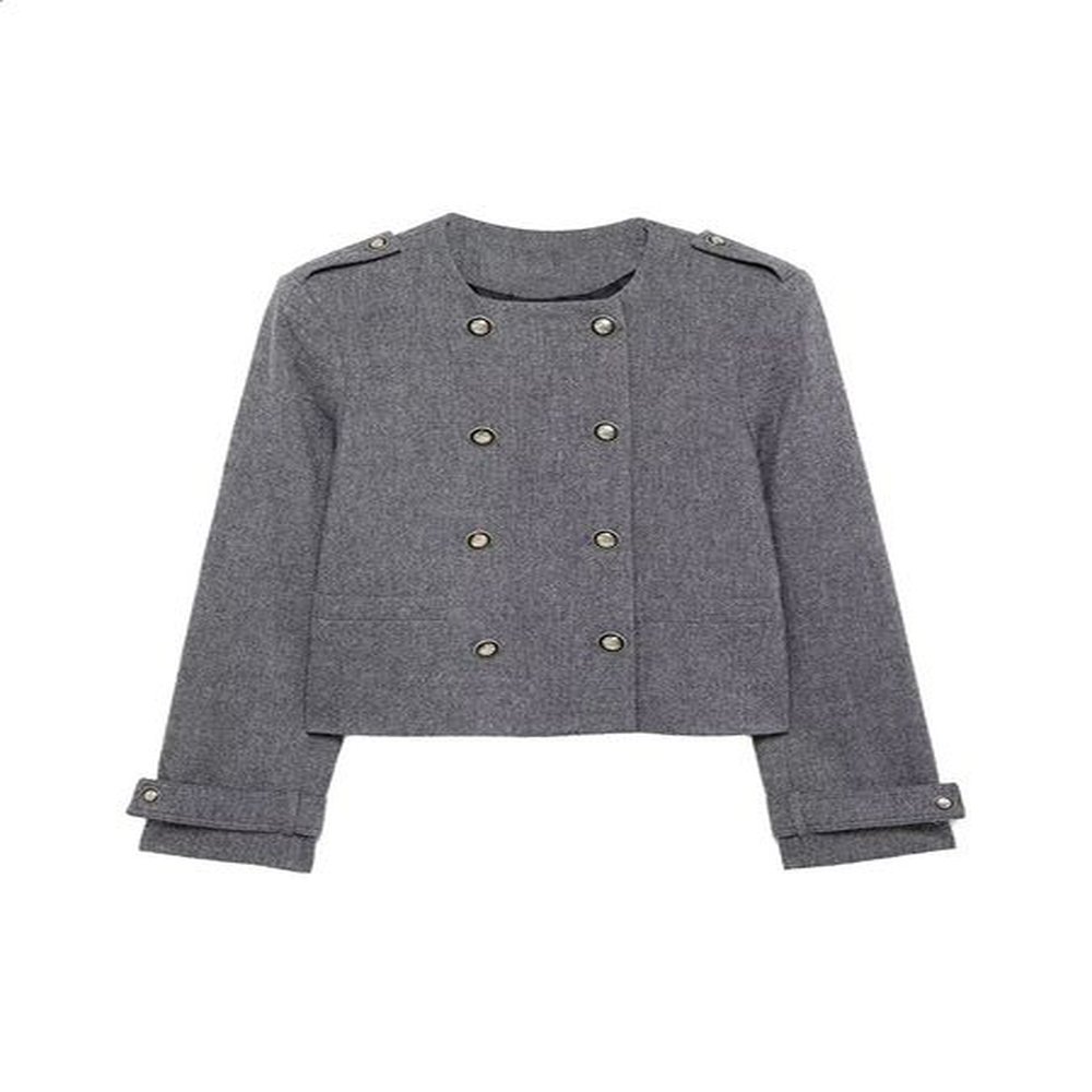 kuclut women fashion chic wool blend jacket with buttons tabs