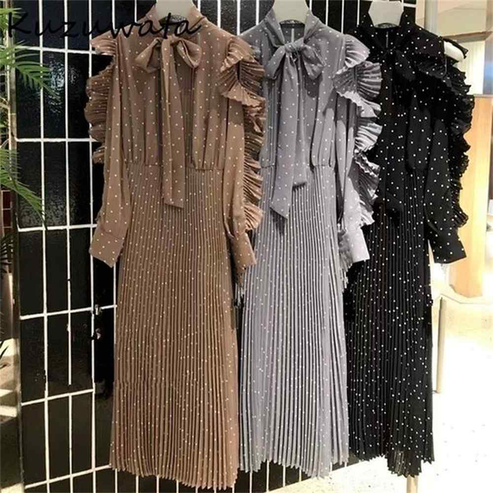 kuzuwata autumn women robes vintage vestidos o neck drawstring