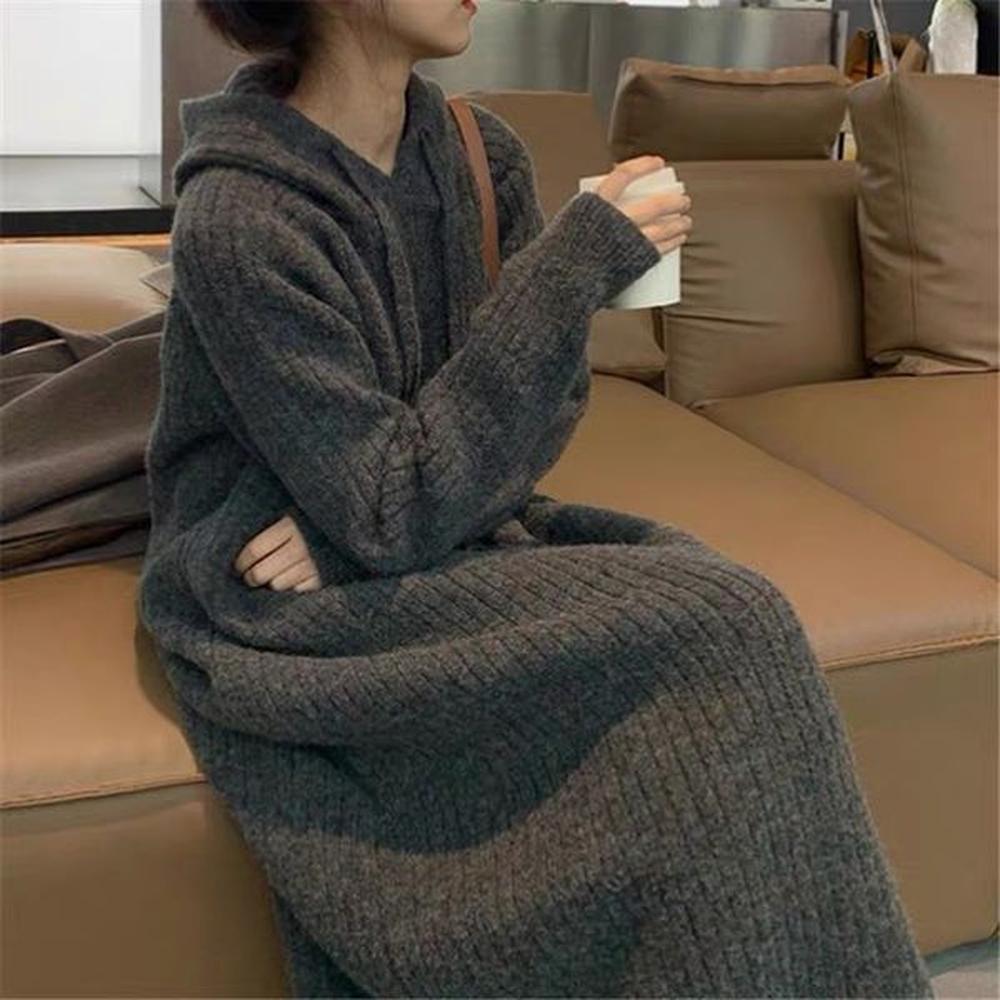 l midlength hooded knitted dress for women autumn and winter